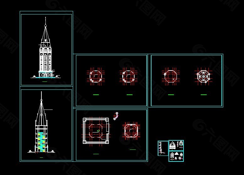 现代欧式观光塔CAD建筑设计图纸