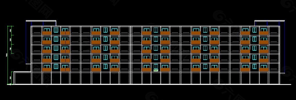 某五个单元住宅楼cad立面设计图纸