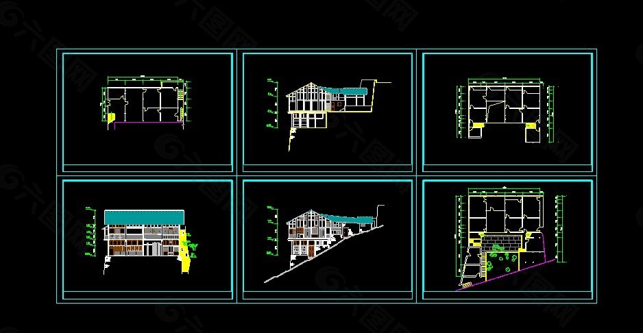 山坡别墅cad建筑设计全套施工图