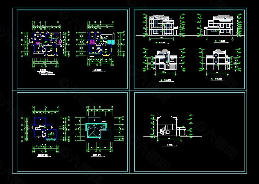 xx五套经典别墅cad施工设计图纸