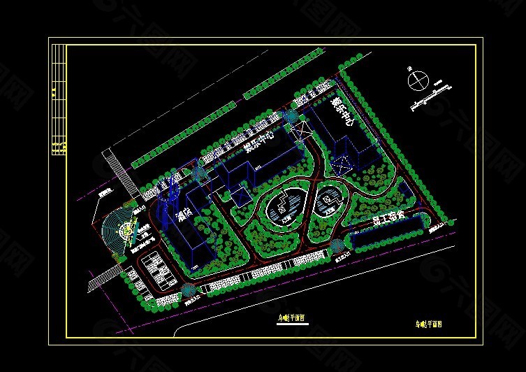 xx四星级酒店cad建筑总规划平面设计