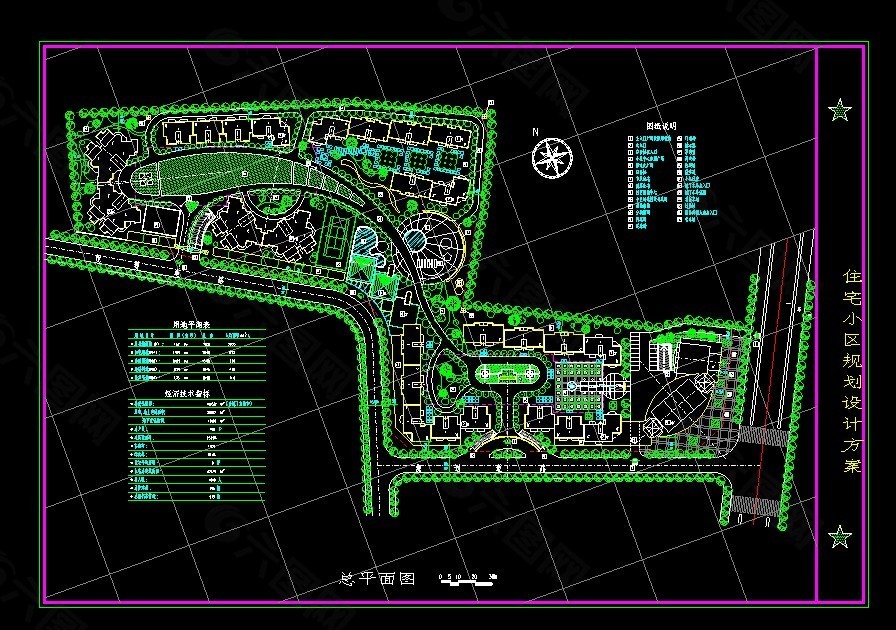 xx住宅区规划cad总平面图纸