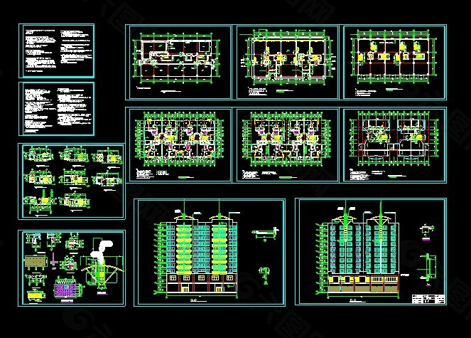 一套小高层住宅楼建筑cad图纸