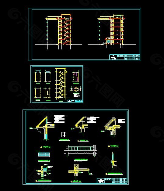 现代坡顶式综合楼CAD施工设计图