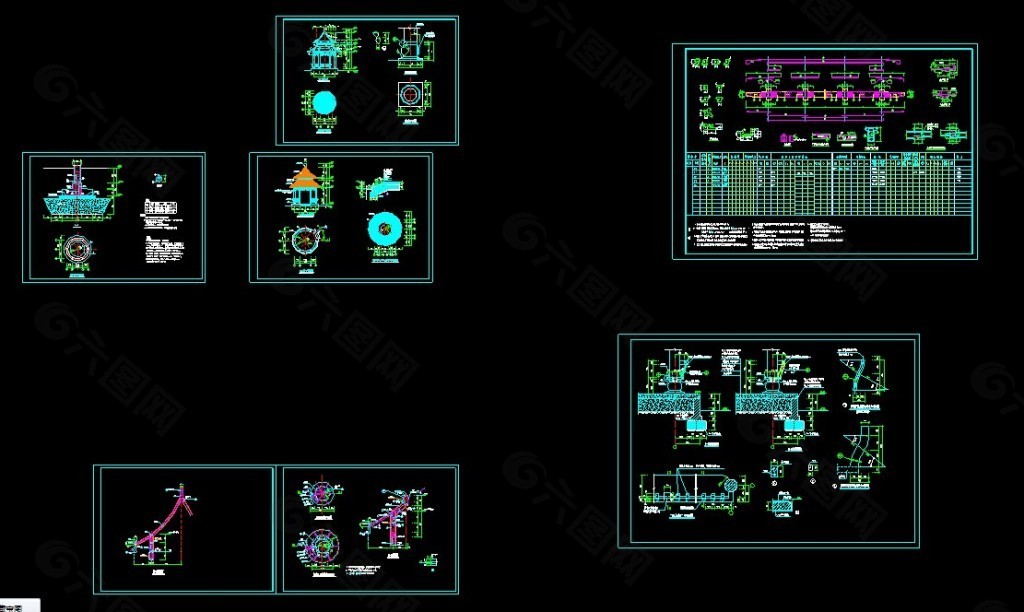 一整套古建筑圆亭cad建筑施工图纸