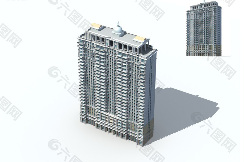 现代欧式顶高层建筑3D模型图