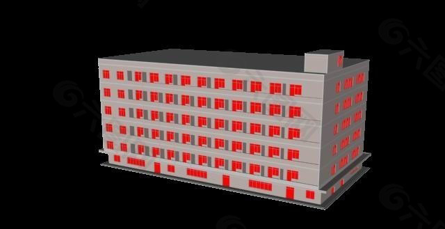 红色建筑3d模型.