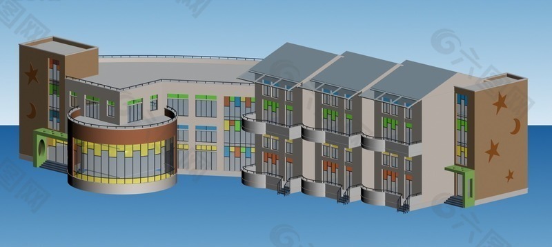 现代学校幼儿园建筑3D模型