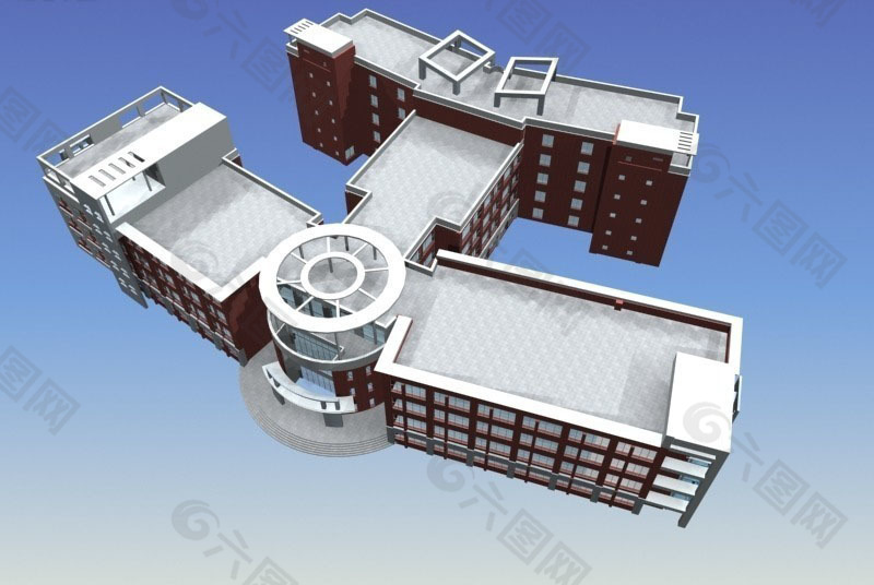 飞机型现代学校建筑群3D模型设计