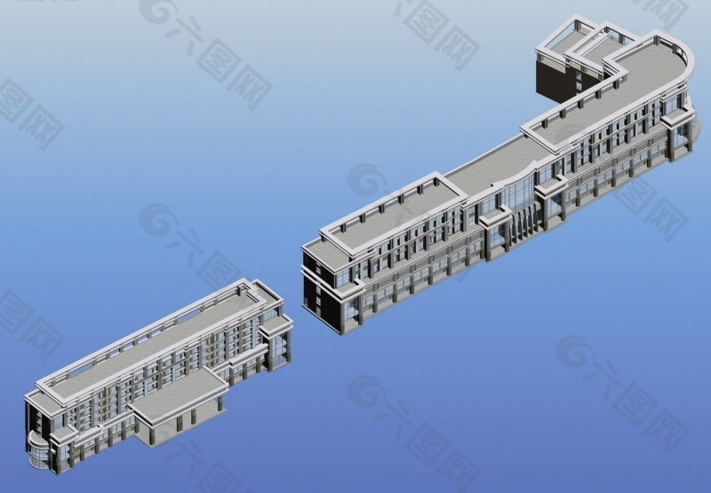 商业街建筑群鸟瞰3D模型