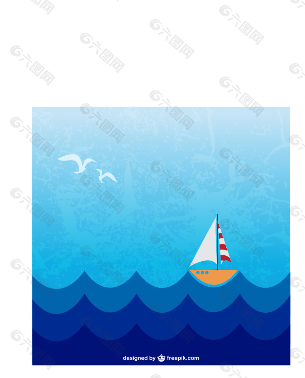 卡通航海帆船背景矢量素材