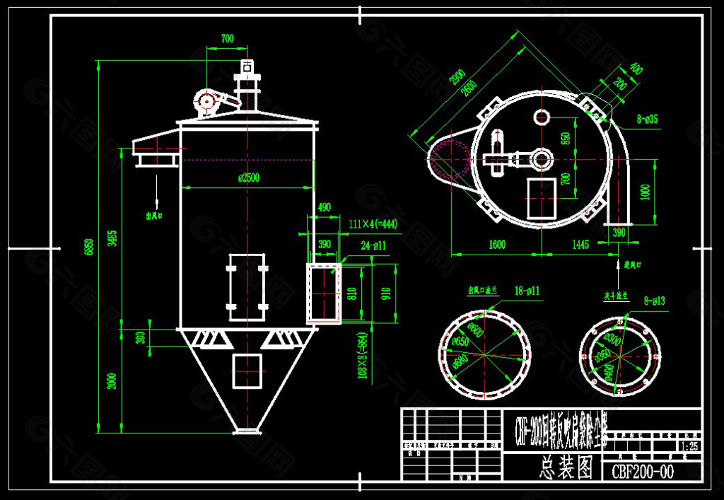 CBF200回转反吹扁袋除尘器总装图
