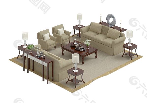 客厅沙发茶几组3D模型