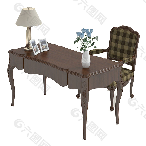 书桌椅组合3d模型