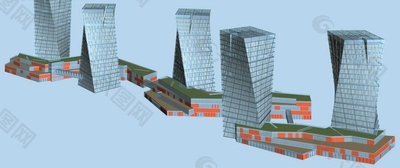 现代横切面立方体建筑3D模型图