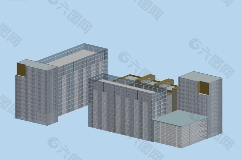 现代商业大楼建筑群3D模型图
