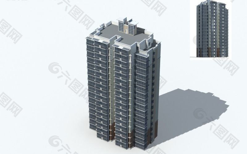 现代高层建筑电梯房3D模型图