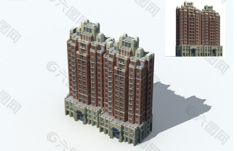 现代联排高层建筑3D模型图