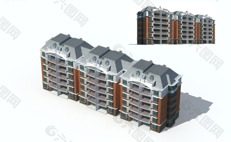 现代都市阁楼式住宅楼3D模型图