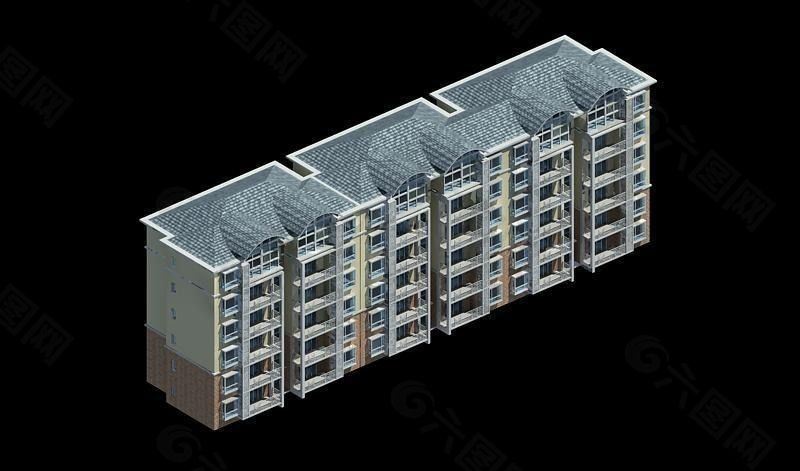 高档三联住宅小区房屋3d模型