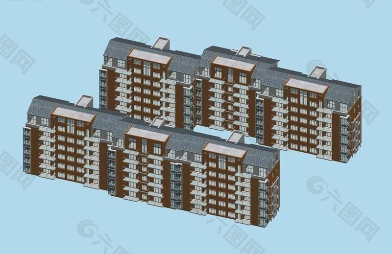 现代联排住宅高层建筑3d模型