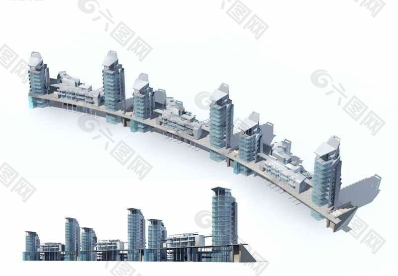 商业街建筑群3D模型设计