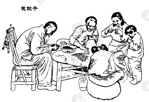 农家乐包饺子简笔画