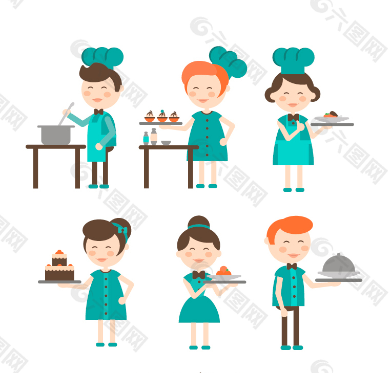 卡通厨师和服务员