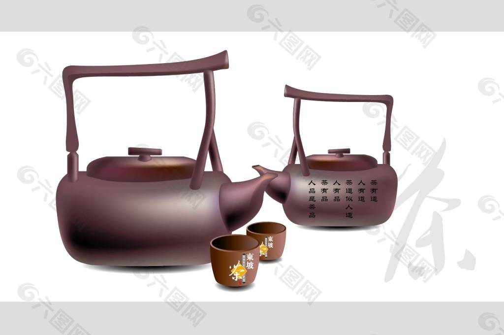 古色古香中国紫砂壶矢量素材