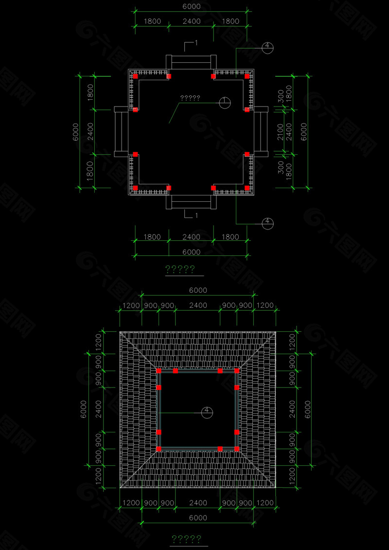 古典重檐亭俯视图纸
