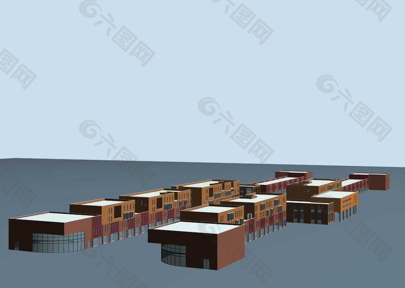 褐色商业街建筑3D模型
