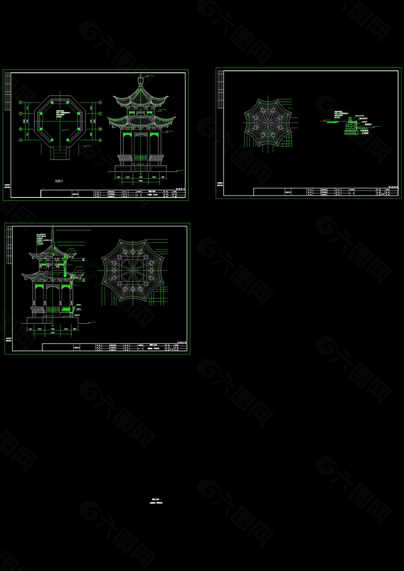 重檐八角亭建筑施工图