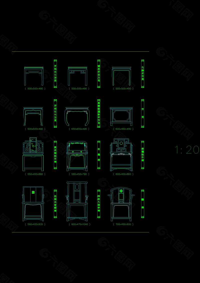 CAD建筑常用中式家具图块