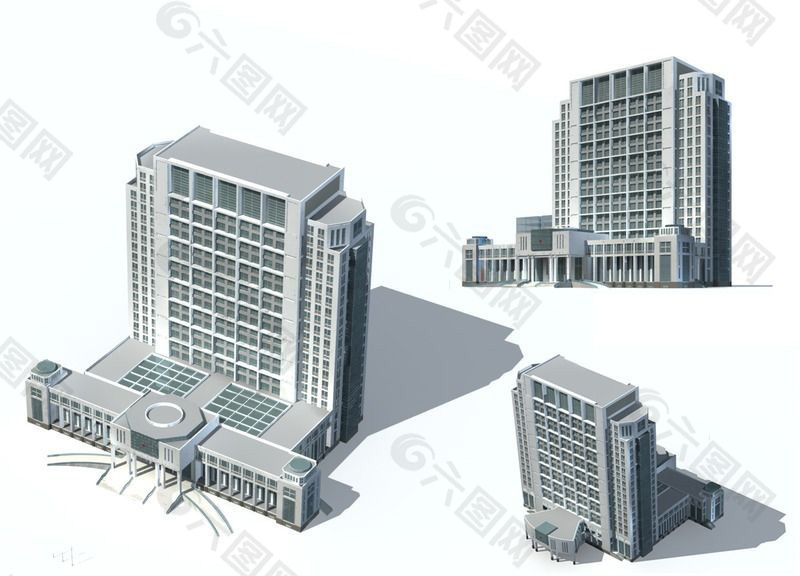 L形多层公建建筑3D模型