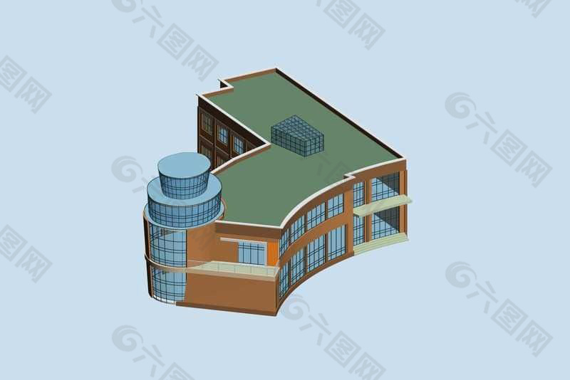 圆环形小公建建筑3D模型