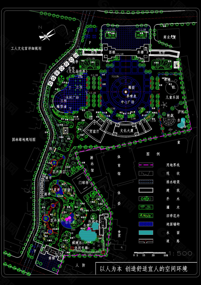 文化宫绿化平面cad图纸