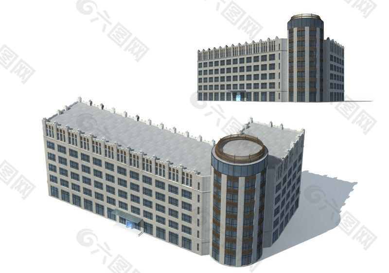 圆凸顶多层公建建筑3D模型