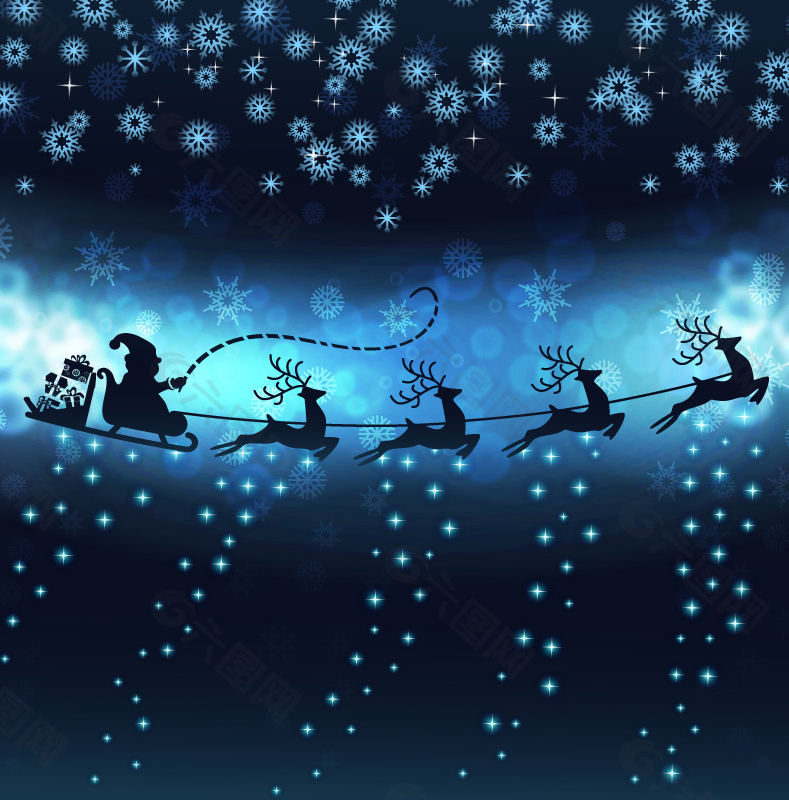 蓝色圣诞雪橇背景