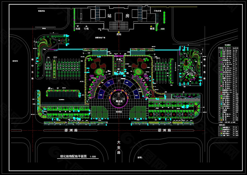 某火车站广场绿化平面图