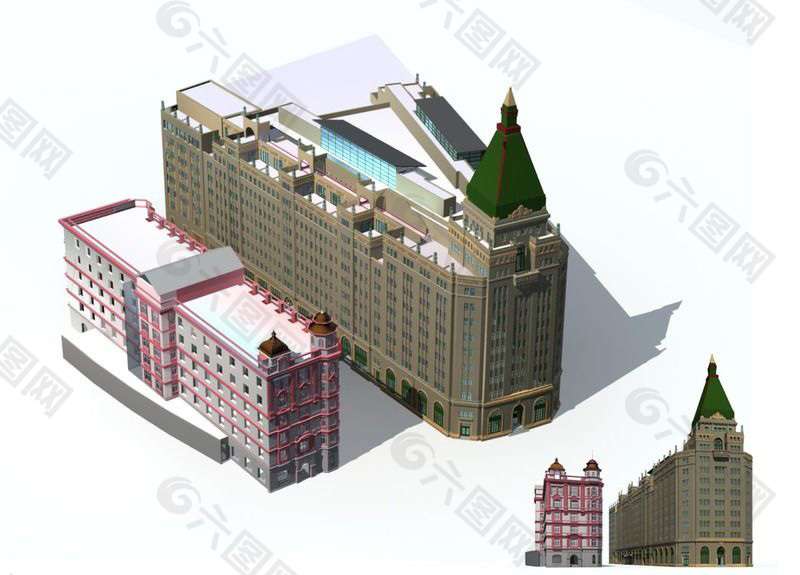 尖屋顶多层公建建筑3D模型