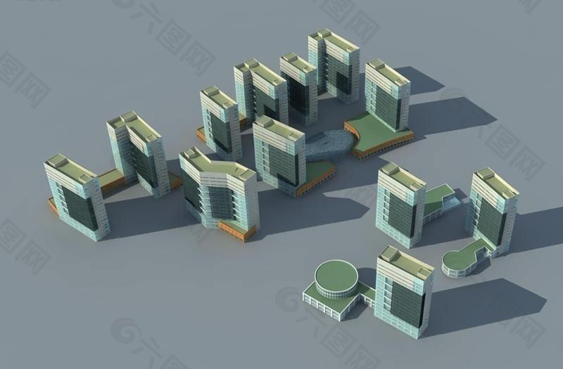 城市规划商业大厦建筑群3D模型