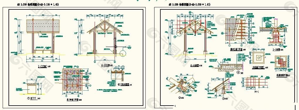 中式毛竹屋面亭子施工图