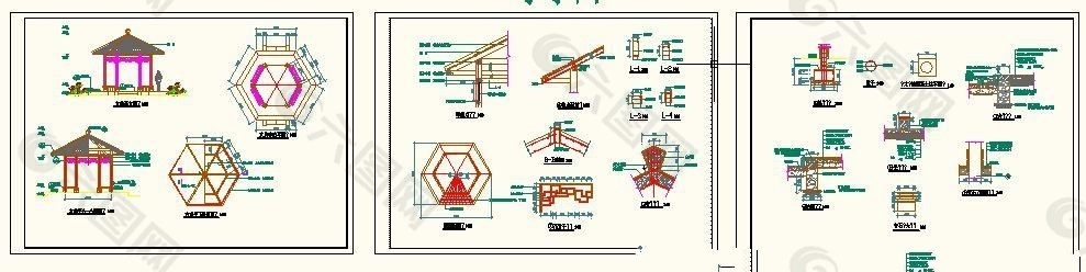 现代中式六角亭子施工图