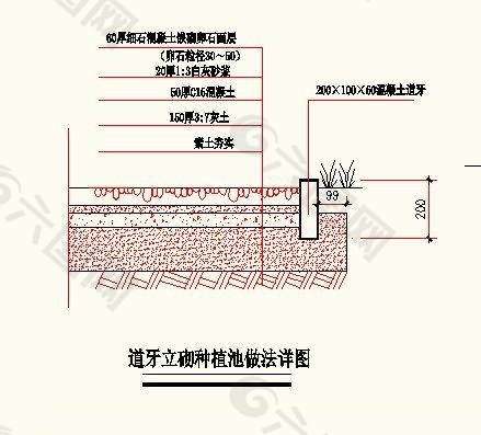 道牙立砌种植池做法详图