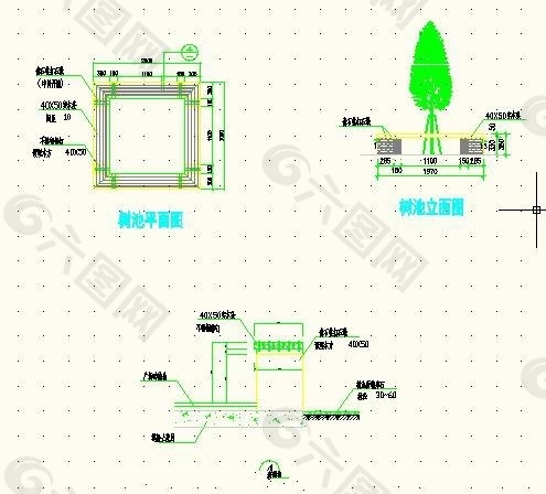 中式方形树池坐凳施工图