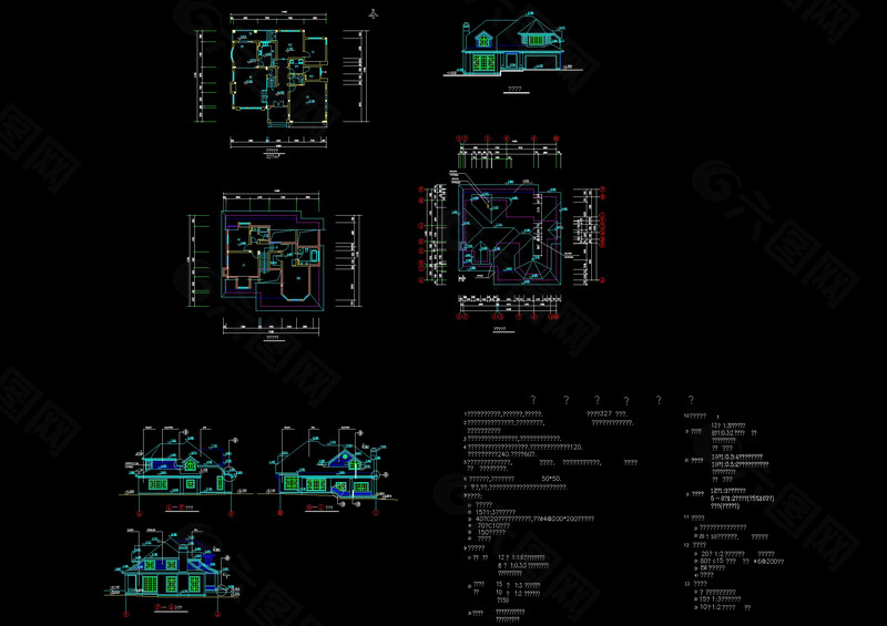 别墅平面立面cad详图