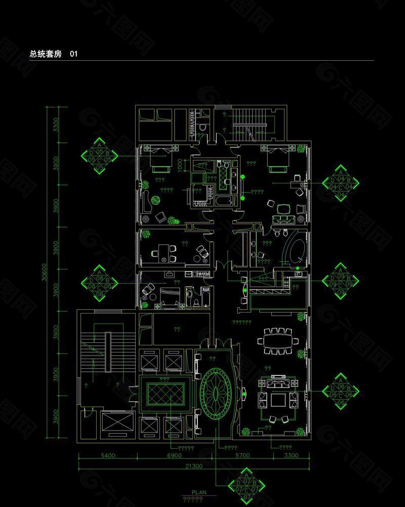 总统套房设计cad图纸