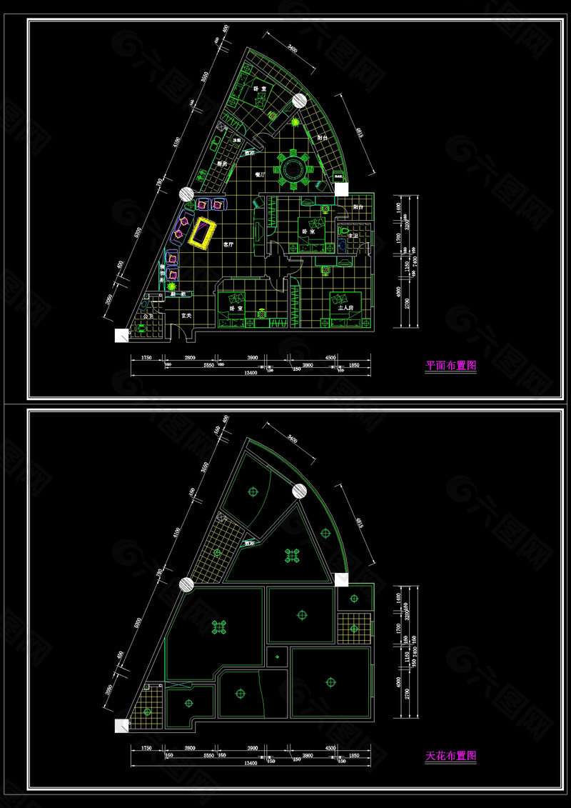 三角房户型布置cad图