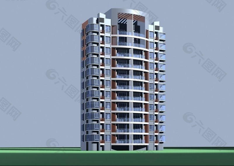 独栋高层住宅板式楼3D模型