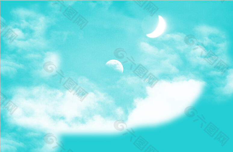 蓝天白云分层素材月亮 太阳